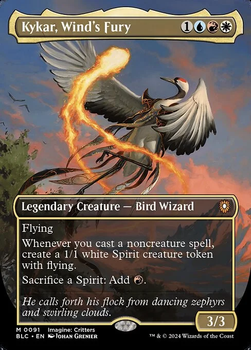 Kykar, Wind's Fury, carta Magic di tipo Legendary Creature — Bird Wizard illustrata da Johan Grenier