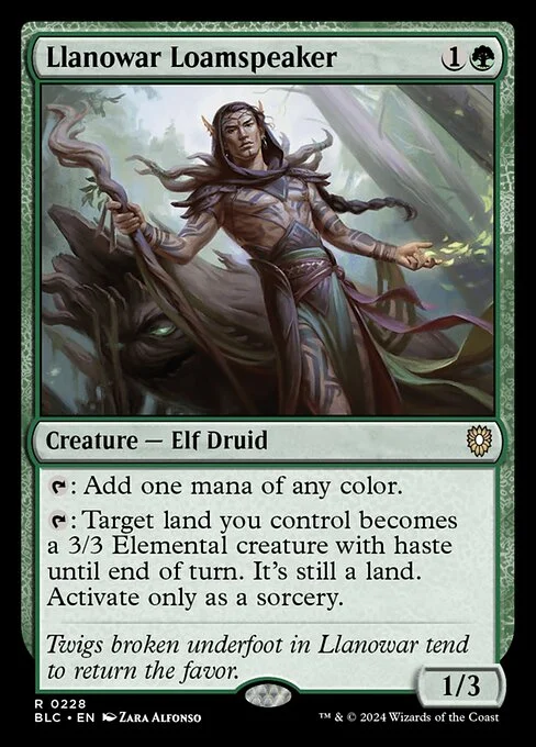 Llanowar Loamspeaker, carta Magic di tipo Creature — Elf Druid illustrata da Zara Alfonso