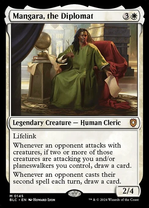 Mangara, the Diplomat, carta Magic di tipo Legendary Creature — Human Cleric illustrata da Howard Lyon