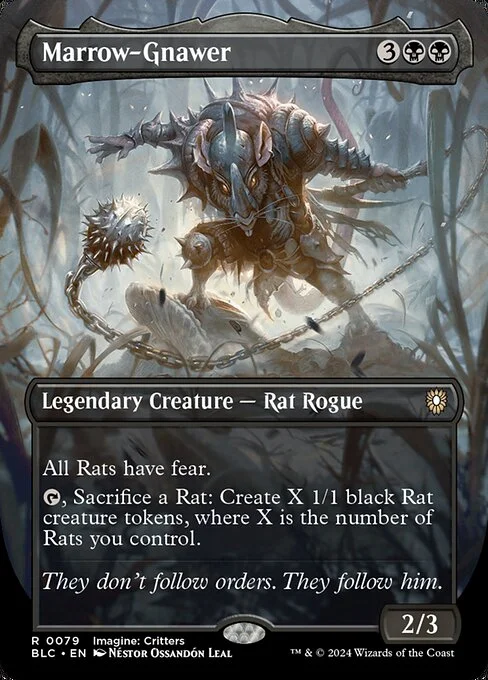 Marrow-Gnawer, carta Magic di tipo Legendary Creature — Rat Rogue illustrata da Néstor Ossandón Leal