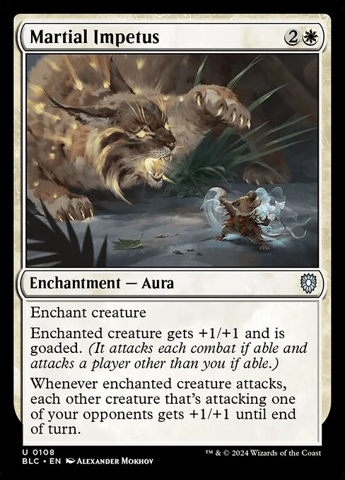 Martial Impetus, carta Magic di tipo Enchantment — Aura illustrata da Alexander Mokhov