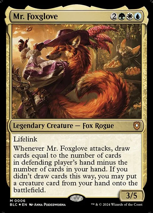 Mr. Foxglove, carta Magic di tipo Legendary Creature — Fox Rogue illustrata da Anna Podedworna