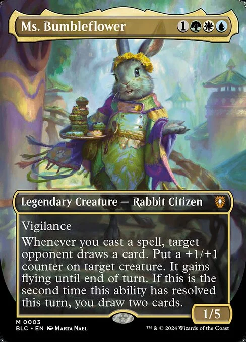 Ms. Bumbleflower, carta Magic di tipo Legendary Creature — Rabbit Citizen illustrata da Marta Nael