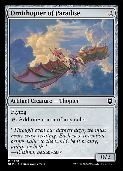 Ornithopter of Paradise, carta Magic di tipo Artifact Creature — Thopter illustrata da Raoul Vitale