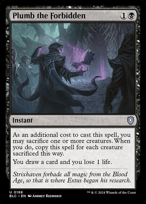 Plumb the Forbidden, carta Magic di tipo Instant illustrata da Andrey Kuzinskiy
