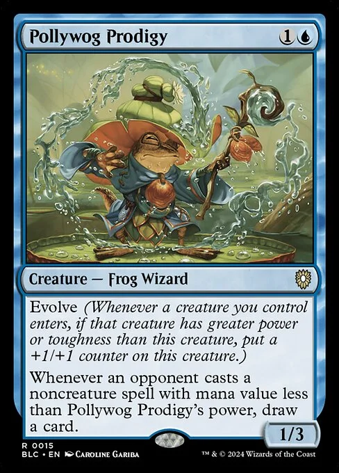 Pollywog Prodigy, carta Magic di tipo Creature — Frog Wizard illustrata da Caroline Gariba