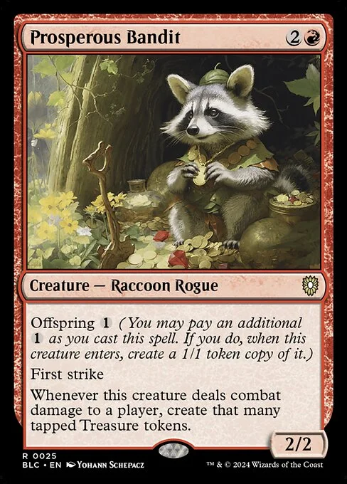 Prosperous Bandit, carta Magic di tipo Creature — Raccoon Rogue illustrata da Yohann Schepacz
