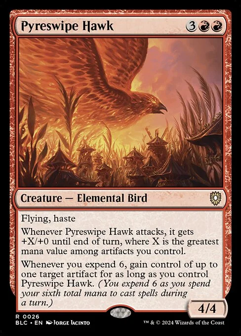 Pyreswipe Hawk, carta Magic di tipo Creature — Elemental Bird illustrata da Jorge Jacinto
