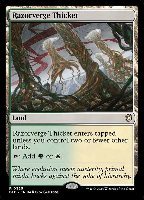Razorverge Thicket, carta Magic di tipo Land illustrata da Randy Gallegos