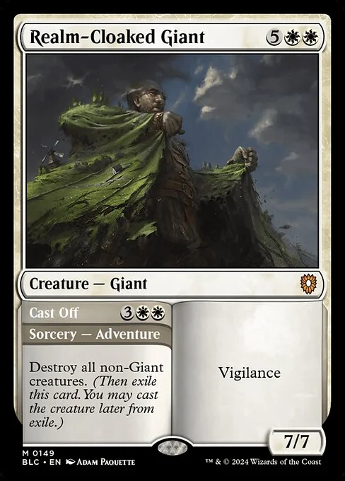 Realm-Cloaked Giant // Cast Off, carta Magic di tipo Creature — Giant // Sorcery — Adventure illustrata da Adam Paquette