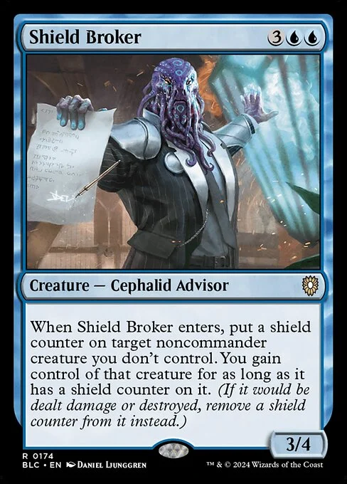 Shield Broker, carta Magic di tipo Creature — Octopus Advisor illustrata da Daniel Ljunggren