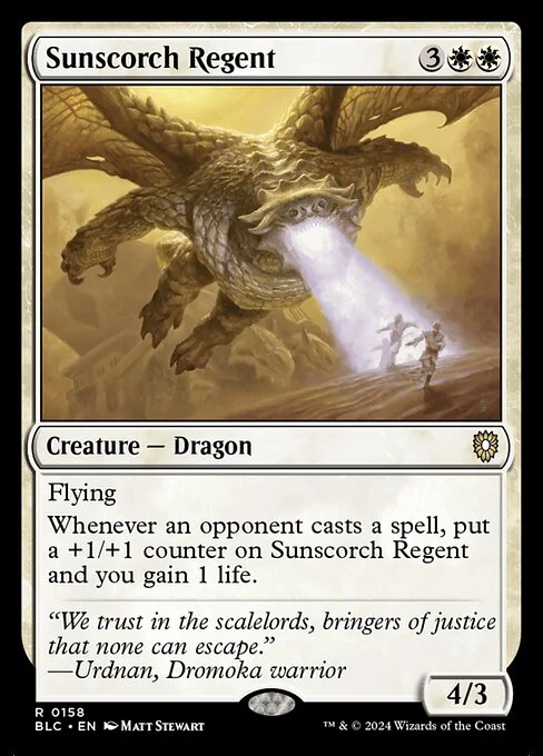 Sunscorch Regent, carta Magic di tipo Creature — Dragon illustrata da Matt Stewart
