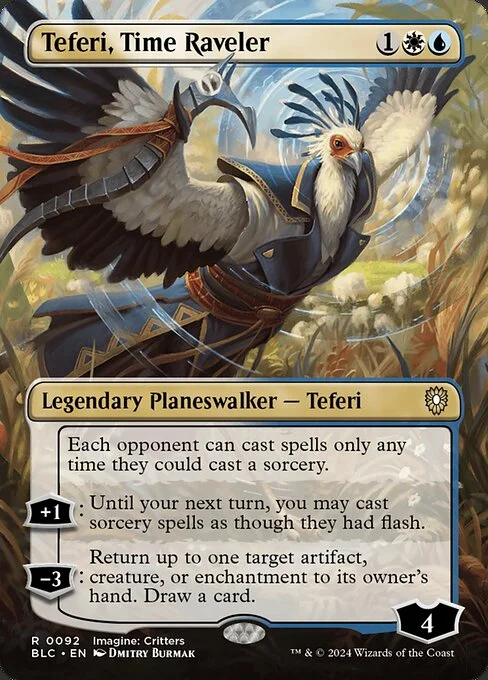 Teferi, Time Raveler, carta Magic di tipo Legendary Planeswalker — Teferi illustrata da Dmitry Burmak