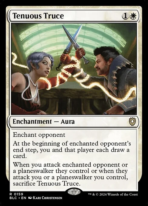 Tenuous Truce, carta Magic di tipo Enchantment — Aura illustrata da Kari Christensen