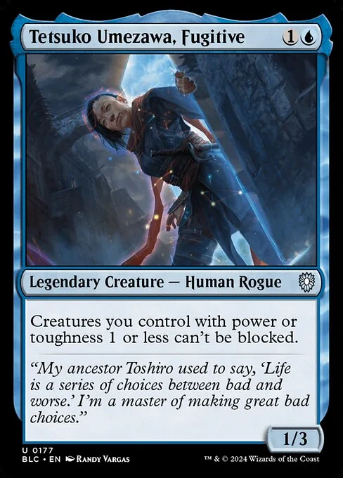 Tetsuko Umezawa, Fugitive, carta Magic di tipo Legendary Creature — Human Rogue illustrata da Randy Vargas
