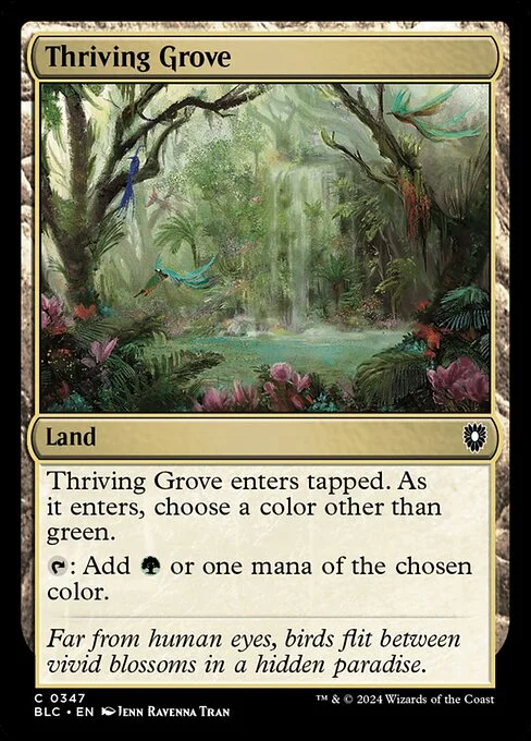 Thriving Grove, carta Magic di tipo Land illustrata da Ravenna Tran