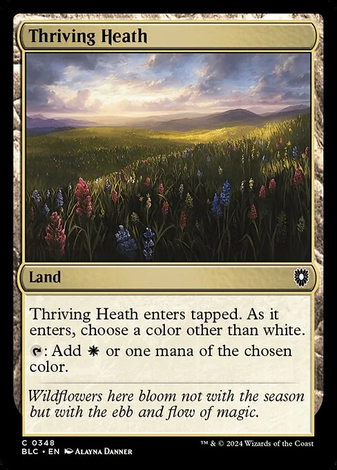 Thriving Heath, carta Magic di tipo Land illustrata da Alayna Danner