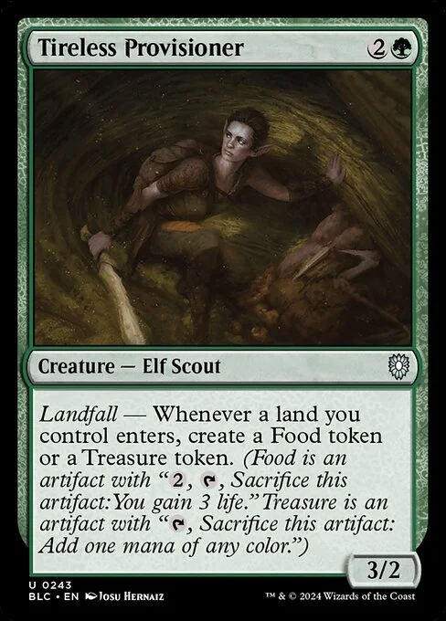 Tireless Provisioner, carta Magic di tipo Creature — Elf Scout illustrata da Josu Hernaiz