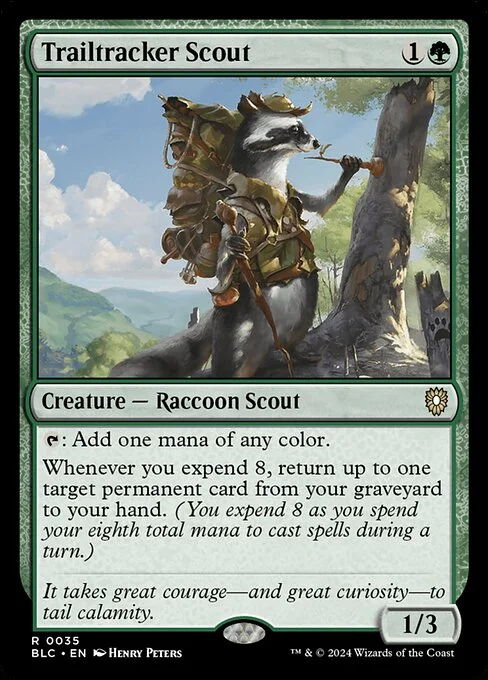 Trailtracker Scout, carta Magic di tipo Creature — Raccoon Scout illustrata da Henry Peters