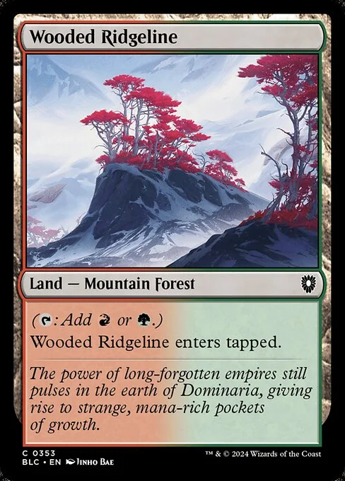 Wooded Ridgeline, carta Magic di tipo Land — Mountain Forest illustrata da Jinho Bae