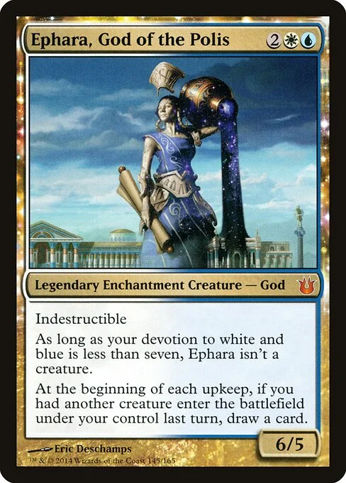 Ephara, God of the Polis, carta Magic di tipo Legendary Enchantment Creature — God illustrata da Eric Deschamps