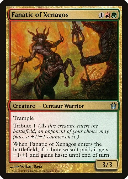 Fanatic of Xenagos, carta Magic di tipo Creature — Centaur Warrior illustrata da Volkan Baǵa