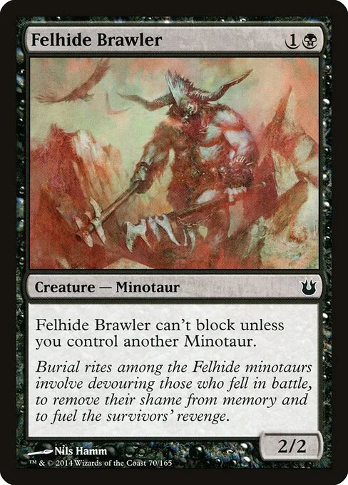Felhide Brawler, carta Magic di tipo Creature — Minotaur illustrata da Nils Hamm