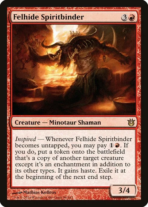 Felhide Spiritbinder, carta Magic di tipo Creature — Minotaur Shaman illustrata da Mathias Kollros