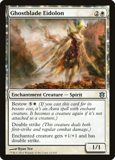 Ghostblade Eidolon, carta Magic di tipo Enchantment Creature — Spirit illustrata da Ryan Yee