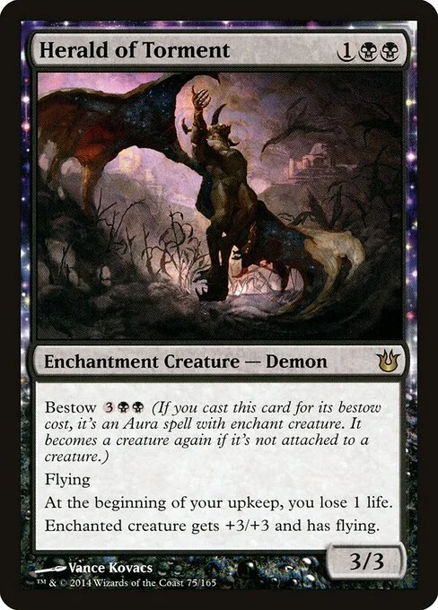 Herald of Torment, carta Magic di tipo Enchantment Creature — Demon illustrata da Vance Kovacs
