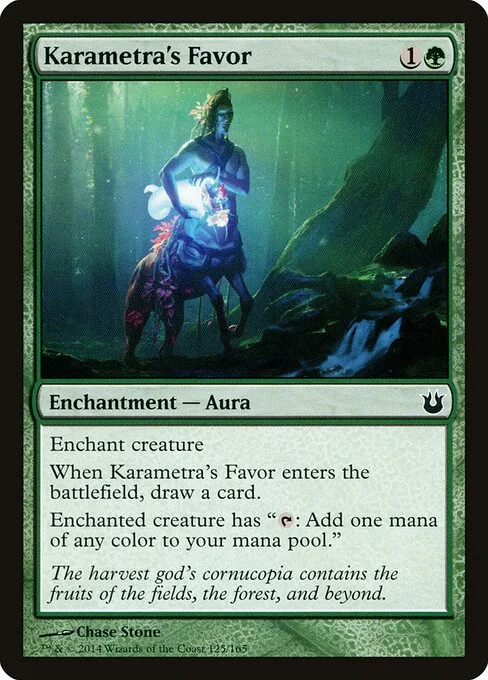 Karametra's Favor, carta Magic di tipo Enchantment — Aura illustrata da Chase Stone