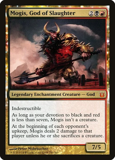 Mogis, God of Slaughter, carta Magic di tipo Legendary Enchantment Creature — God illustrata da Peter Mohrbacher