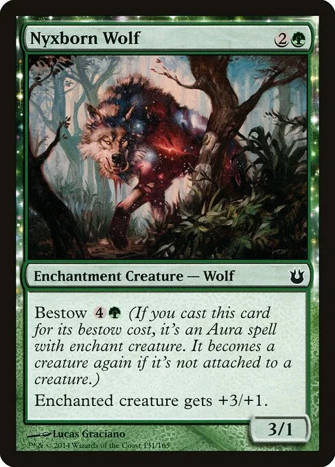 Nyxborn Wolf, carta Magic di tipo Enchantment Creature — Wolf illustrata da Lucas Graciano