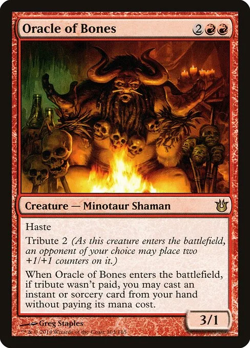 Oracle of Bones, carta Magic di tipo Creature — Minotaur Shaman illustrata da Greg Staples