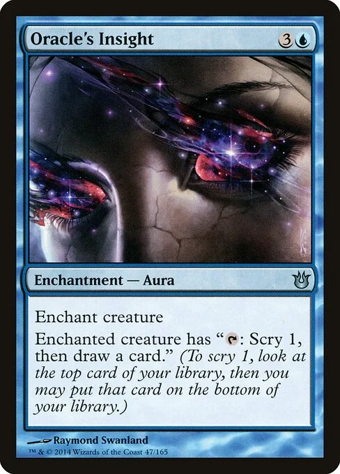 Oracle's Insight, carta Magic di tipo Enchantment — Aura illustrata da Raymond Swanland
