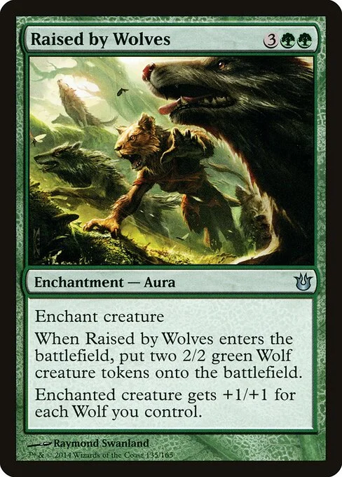 Raised by Wolves, carta Magic di tipo Enchantment — Aura illustrata da Raymond Swanland