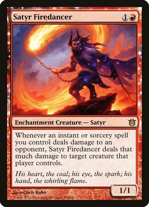 Satyr Firedancer, carta Magic di tipo Enchantment Creature — Satyr illustrata da Chris Rahn