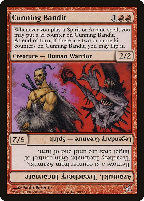 Cunning Bandit // Azamuki, Treachery Incarnate, carta Magic di tipo Creature — Human Warrior // Legendary Creature — Spirit illustrata da Paolo Parente