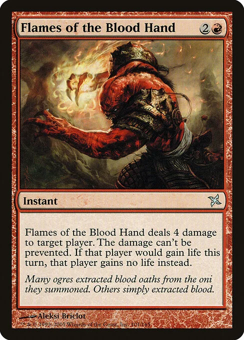 Flames of the Blood Hand, carta Magic di tipo Instant illustrata da Aleksi Briclot