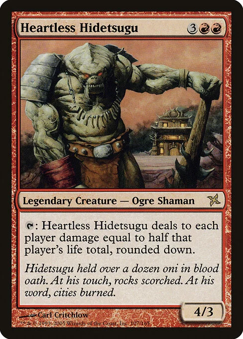 Heartless Hidetsugu, carta Magic di tipo Legendary Creature — Ogre Shaman illustrata da Carl Critchlow