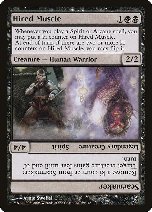 Hired Muscle // Scarmaker, carta Magic di tipo Creature — Human Warrior // Legendary Creature — Spirit illustrata da Arnie Swekel