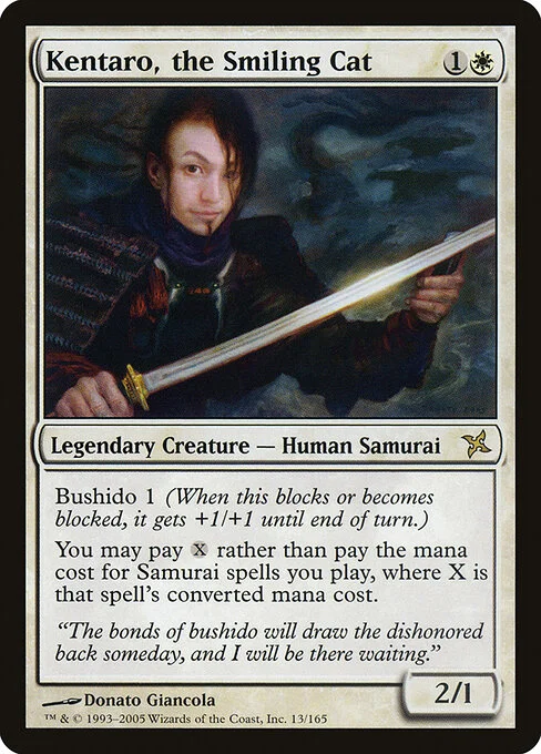 Kentaro, the Smiling Cat, carta Magic di tipo Legendary Creature — Human Samurai illustrata da Donato Giancola