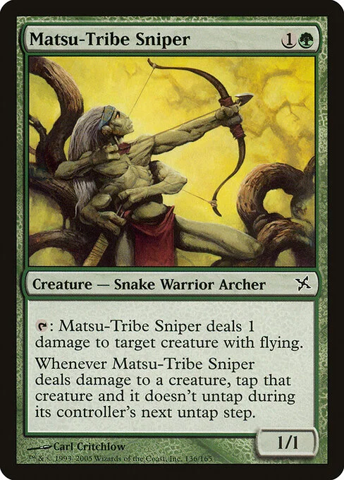 Matsu-Tribe Sniper, carta Magic di tipo Creature — Snake Warrior Archer illustrata da Carl Critchlow
