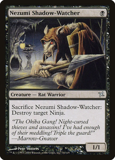 Nezumi Shadow-Watcher, carta Magic di tipo Creature — Rat Warrior illustrata da Pete Venters