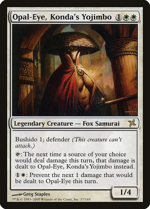 Opal-Eye, Konda's Yojimbo, carta Magic di tipo Legendary Creature — Fox Samurai illustrata da Greg Staples