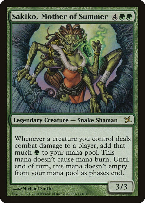 Sakiko, Mother of Summer, carta Magic di tipo Legendary Creature — Snake Shaman illustrata da Michael Sutfin