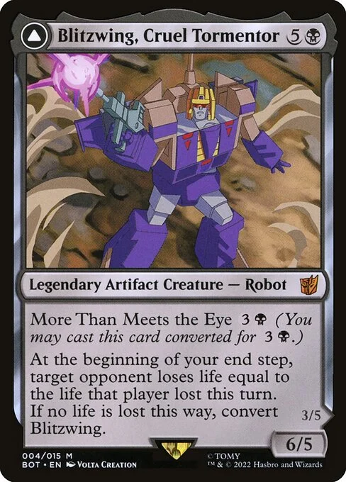 Blitzwing, Cruel Tormentor // Blitzwing, Adaptive Assailant, carta Magic di tipo Legendary Artifact Creature — Robot // Legendary Artifact — Vehicle illustrata da Volta Creation