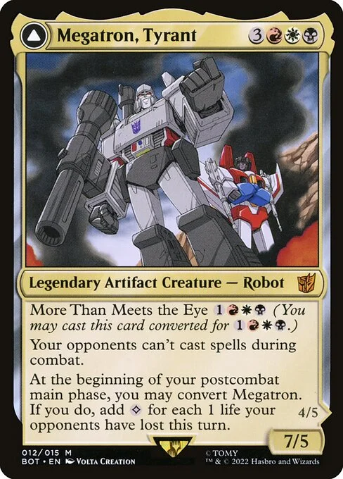 Megatron, Tyrant // Megatron, Destructive Force, carta Magic di tipo Legendary Artifact Creature — Robot // Legendary Artifact — Vehicle illustrata da Volta Creation