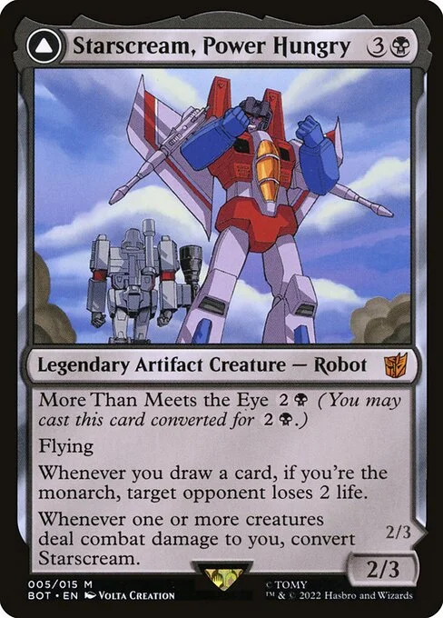 Starscream, Power Hungry // Starscream, Seeker Leader, carta Magic di tipo Legendary Artifact Creature — Robot // Legendary Artifact — Vehicle illustrata da Volta Creation