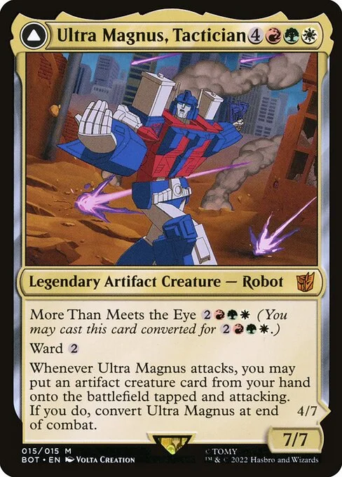 Ultra Magnus, Tactician // Ultra Magnus, Armored Carrier, carta Magic di tipo Legendary Artifact Creature — Robot // Legendary Artifact — Vehicle illustrata da Volta Creation